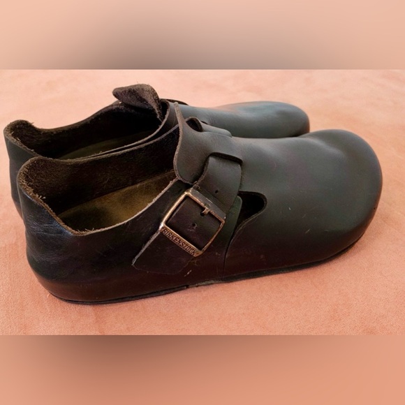 Vtg Men's 10 EU 43 Birkenstock London Brown Leather Brass Buckle Clogs - Picture 2 of 11